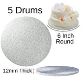 5 Boards - 6" Round Cake Drums - Silver Cake Drum